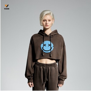 Venta al por mayor de ropa de mujer con logotipo personalizado ropa de calle Close Bottom Crop Top algodón pulóver Crop Hoodie para mujer - Product Image 6