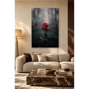 Impression sur toile Fida : Rose rouge enflammée dans une forêt sombre - Product Image 1