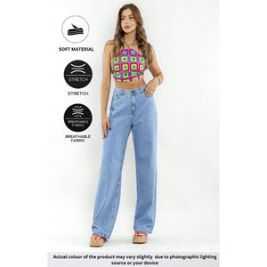 Vaqueros de mezclilla holgados de cintura alta para mujer, estilo streetwear, azul hielo, ajuste relajado, suaves, elásticos, ecológicos, duraderos, talla única. - Product Image 3