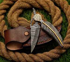 Navaja de Bolsillo Plegable de Acero de Damasco Hecha a Mano, con Hoja de Acero, Mango de Madera, Grado Industrial, para Campismo al Aire Libre, Personalizable con Funda - Product Image 3