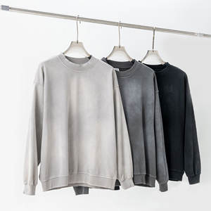 Sudadera lavada con Mono para hombre con logotipo personalizado de 370G, sudadera con cuello redondo de felpa francesa, ropa de calle Retro, sudaderas con capucha holgadas y con hombros caídos para hombre - Product Image 1