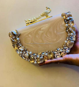 Antique Mid-Century Luxury Women's Evening Wedding Bridal Shower Clutch Bag Quality Resin <b>Handbag</b> Pearl Decoration <b>Box</b> Frame - Product Image 4
