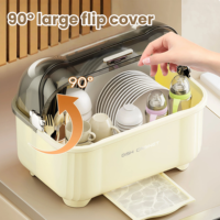 Grand égouttoir à vaisselle de cuisine avec couvercle et rangement pour couverts, en plastique épaissi, organisateur d'étagère de cuisine