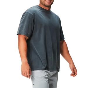 Camiseta de algodón 100% para hombre, camisetas en blanco con cuello redondo lavado con ácido estampado holgado, camiseta transpirable informal de alta calidad - Product Image 5
