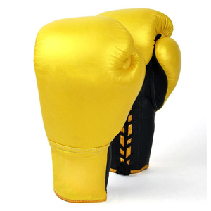Trendy Highly Demanding Leather Boxing Gloves Private Label High Quality Breathable <b>Yellow</b> Black Color <b>Lace</b> Closure Outdoor - Product Image 1
