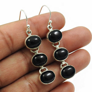Nueva moda moderna caliente 925 plata esterlina Natural ónix negro piedra preciosa aspecto clásico pendientes colgantes joyería hecha a mano proveedores - Product Image 2