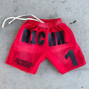 Shorts en coton personnalisés avec impression puff LOGO Broderie usée Shorts délavés au soleil Shorts à bordure coupée Shorts délavés à l'acide Hommes - Product Image 4