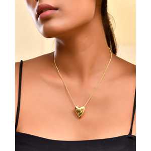 Collier Pendentif Coeur Puffy en Argent Sterling et Or Vermeil Or/Argent/Or Rose Couleurs - Product Image 1