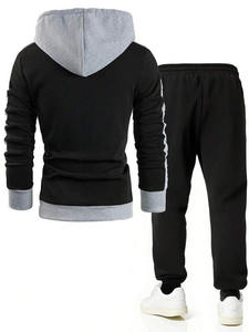 Ensemble survêtement homme gris et noir avec sweat à capuche doublé polaire et pantalon de jogging assorti – Vêtements OEM ODM en gros - Product Image 2