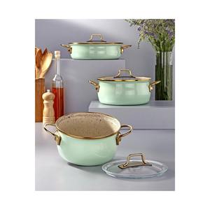 ชุดหม้อเคลือบวินเทจ EMY2402 6 ชิ้น สีเขียวอมฟ้า พร้อมฐานเคลือบกันติดและวัสดุภายในแบบแกรนิต - Product Image 4