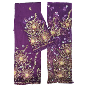 2024 Trending Mirror Hand Work Nigerian Wedding Net Lace Dress Lentejuelas pesadas Beaded George Wrapper Blusa de encaje tradicional - Product Image 4