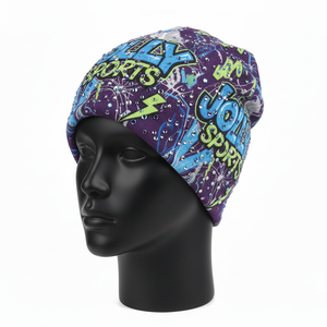 Bonnet en tricot confortable de haute qualité 250 GSM, motif artistique multicolore audacieux, logo personnalisé imprimé sur un seul panneau, jacquard - Product Image 4