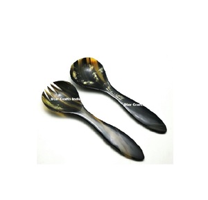 Ensemble de cuillères en corne de qualité supérieure, texture organique polie, pour servir du sel, du sucre, des épices, élégant pour la présentation en cuisine - Product Image 1