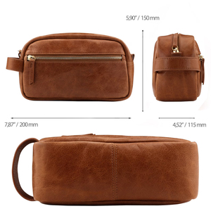 Zipper <b>Leather</b> Dopp Kit for <b>Men</b> Cosmetic <b>Bag</b> Grooming Unisex Toiletry Anniversary Gift for Him <b>Wash</b> TYG-0002B - Product Image 5
