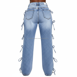 Vaqueros Cargo de Estilo Gótico con Apliques de Cruz, Pierna Ancha, Denim - Sexy con Cordones y Aberturas, Estilo Urbano, Fabricante OEM - Product Image 6