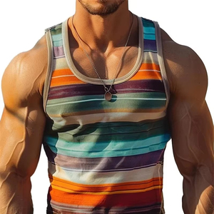 Retro <b>Striped</b> Graphic Tank <b>Tops</b> For Men Fashion Casual Summer Sleeveless 3D Printed <b>Vest</b> Loose Crew Neck Quick Dry Sports Tees - Product Image 5