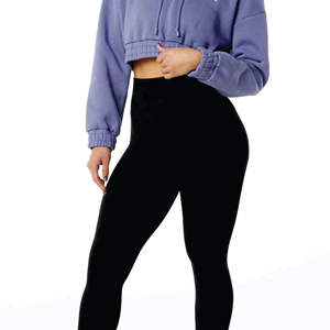 Sudadera con capucha de algodón con dobladillo y cordón para mujer, top de yoga con hombros caídos, sudaderas con capucha recortadas deportivas de entrenamiento activo para mujer - Product Image 6