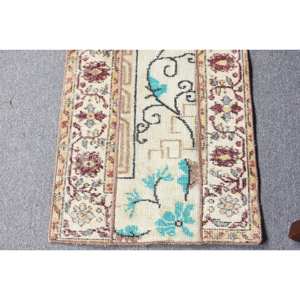 Tradicional Beige azul 1,7X8,1 pies de lana hecha a mano alfombra turca Patchwork rectángulo diseño a rayas para sala de estar látex para casa - Product Image 4