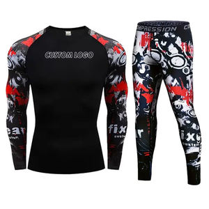 Ensemble de 2 pièces Rash Guard imprimé personnalisé avec logo, en Spandex/Nylon, manches longues, qualité supérieure, nouvelle tendance, pour homme, séchage rapide - Product Image 1