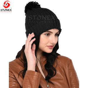Gorros de invierno personalizados cálidos para exteriores de Color sólido, gorros de calavera para mujer, gorro con logotipo personalizado para mujer - Product Image 5