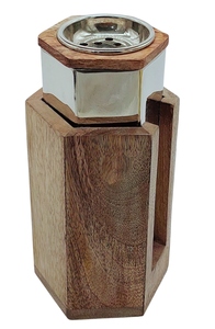 Unique Hexagon Wood & Metal Bakhoor <b>Burner</b> Chrome <b>Silver</b> Metal Mabkhara Arabic Oud Incense Holder Geometric Design For Gulf Home - Product Image 3