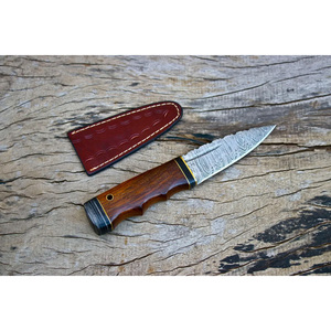 Handmade Luxurious Damascus Sgian Dubh Knife High-Polish Finish Right-Handed Wooden Fixed Hunting Outdoor Utility <b>Leather</b> Sheath - Product Image 1