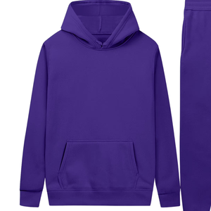 ชุดวอร์มฮู้ดดี้สีม่วงพร้อมกางเกงจ็อกเกอร์สำหรับผู้ชายและผู้หญิง เสื้อผ้าลำลองสำหรับฤดูหนาว ชุดกีฬา ขายส่ง ผู้ผลิต OEM รับทำโลโก้ตามสั่ง - Product Image 6