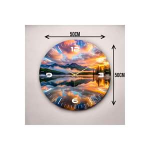Colorful Sunset and Lake View Pattern Silent <b>Wall</b> <b>Clock</b> <b>50cm</b> Wooden Number Gift Colorful Prints - Product Image 1