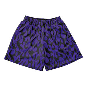 Pantalones cortos de malla de poliéster 100% para hombre, pantalones cortos morados/negros con sublimación gráfica personalizada, cintura elástica, pantalones cortos de moda callejera para hombre - Product Image 1