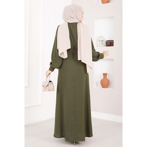 Vestido Hijab Color Caqui con Detalles de Encaje y Cintura Natural - Product Image 5