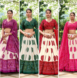 Tendance nouveauté rose et blanc couleur Bandhani imprimé Lehenga Choli avec Tussar soie Dupatta et chemisier pour tenue de festival - Product Image 6