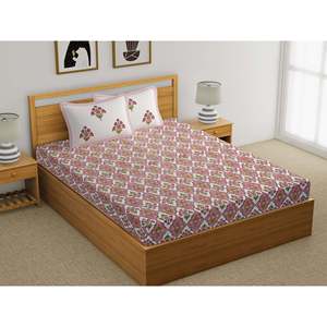 ผ้าปูที่นอนผ้าฝ้ายแท้พิมพ์ลายดอกไม้พีชขนาดคิงไซส์และแบน - Product Image 1