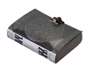 Leather <b>Journal</b> Silver Foil Paper Cover Knot <b>Writing</b> Notebook Handmade Leather Daily Notepads For Unisex Blank Paper - Product Image 4