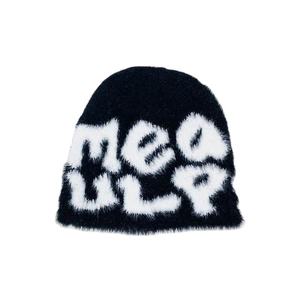 Fabricantes de prendas de punto Logotipo personalizado Jacquard Estampado Reversible Mohair Beanie Ropa de calle de punto Gorro de invierno esponjoso - Product Image 1