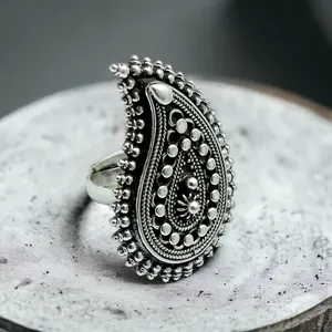 Extreme Look 925 Sterling Oxidized Silver Teardrop Shape Artisan Look Ring Handmade Jewelry Bulk Supplier Valentine Gift For Her