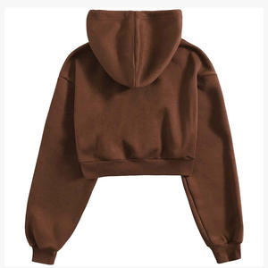 Pantalon de survêtement et haut court à capuche ensemble femmes haute qualité coton fermeture éclair sweats à capuche courts femmes sweat surdimensionné personnalisé - Product Image 4