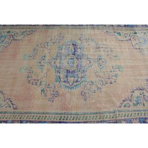 พรมตุรกีวินเทจขนแกะสีเบจสีฟ้า5.6 x 8.9ft แบนถักลายสำหรับตกแต่งห้องนั่งเล่นห้องโถงใช้น้ำยาง - Product Image 5