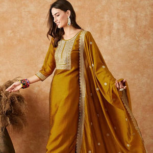 Ensemble Kurta Pant élégant en teal brodé avec dupatta assorti - Product Image 1