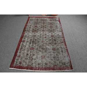 Turkish Area Rug 3.9x6.8 ft, Vintage <b>Red</b> Striped <b>Wool</b> Rug - Product Image 3