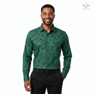 La mejor calidad Totalmente personalizable Camisa estampada de manga larga para hombre Camisa de negocios informal con estampado de algodón a medida OEM al por mayor - Product Image 3