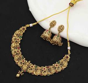 Antique Matte Choker Necklaces Set, Festival Jewelry, Temple Jewelry, <b>Unique</b> Traditional Designs, Special Occasions <b>Gift</b> <b>for</b> <b>Her</b> - Product Image 1