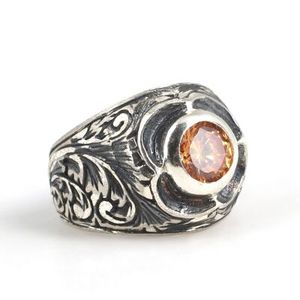 925 Sterling <b>Silver</b> Handcrafted Men's <b>Ring</b> Zircon Stones Pen Design Bezel Setting Geometric Pattern Everyday Wear <b>Plain</b> <b>Ring</b> - Product Image 1