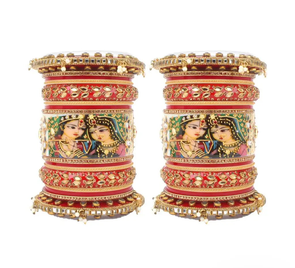 Nupcial Designer Textura Pérola Indian Bangles Bracelet Set com Jhumki Borders, casamento indiano conjunto pulseira, Jóias do casamento