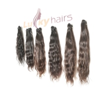 Extensions de cheveux naturels noirs vierges indiens Remy, ondulés, avec dentelle frontale, double épaisseur, doux, pleine cuticule alignée, Andhra