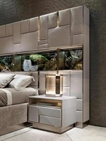 Lit double en bois massif éponge haute densité Boutique acier inoxydable titane plaqué or brillant givré velours tissu chambre