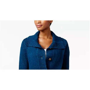 Cardigan da donna Karen Scott blu taglia piccola con colletto a scialle e bottoni sul davanti - Product Image 2
