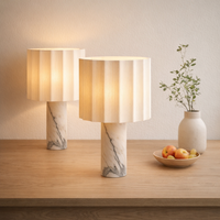 Lampe de bureau LED sans fil à intensité variable tactile, avec base en marbre naturel de luxe et abat-jour en lin cannelé, idéale pour la maison, l'hôtel, le bureau et la table de chevet