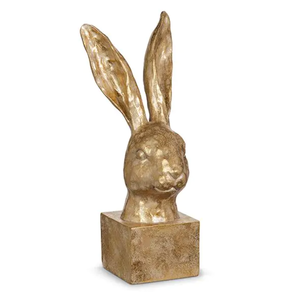 Sculpture de table en métal en forme de tête de lapin en laiton AK avec base carrée en or fini antique pour ornements de décoration de table - Product Image 2