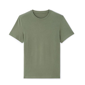 Camiseta de algodón de manga corta con cuello redondo y color sólido para hombre, corte regular, estilo casual, tejido de punto, color camel. - Product Image 2