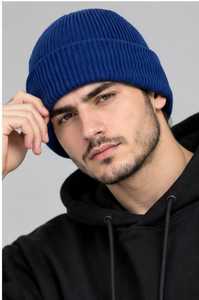 Blue Knitted <b>Beanie</b> <b>Hat</b> <b>Men</b> Solid Color Winter Warm Cap Casual Style 100% Wool Handmade <b>Beanie</b> 56-58CM Head Cycling Beach - Product Image 4